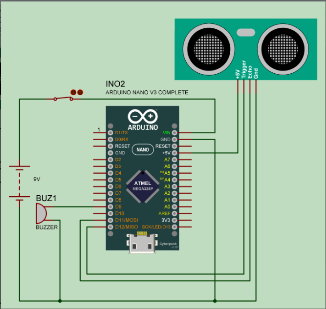 Ultrasonic Blind Walking Stick Using Arduino - Circuit Diagram