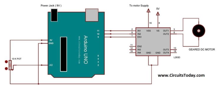 Arduino Gear Motor Interface Using IC L293D Motor Driver