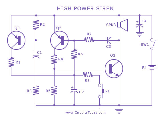 High-power-siren Security Alarm Circuit With High Power Siren