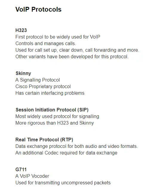 Voice over Internet Protocol VoIP Protocols