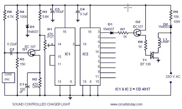 Musical Light Chaser Circuit with Diagram using IC CD4016 led resistor wiring diagram turn signal bulb 