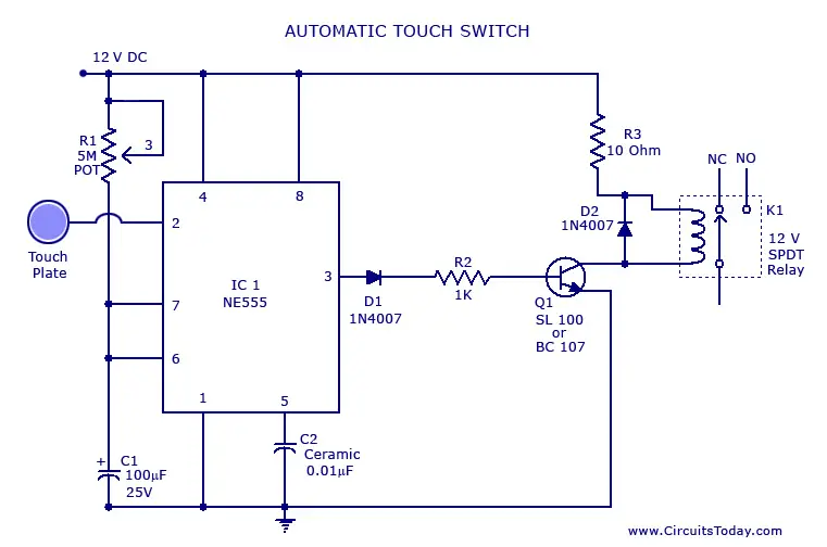 Touch Switch Circuit Diagram Using Ne 555 Ic