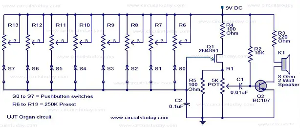 UJT Organ Circuit UJT Organ Circuit