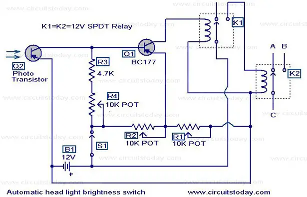 Auto Headlight Wiring Diagram from www.circuitstoday.com