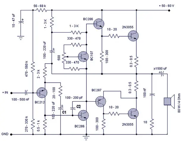 500 Watt Transistor Amplifier Circuit Diagram