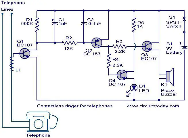 Contactless telephone ringer circuit