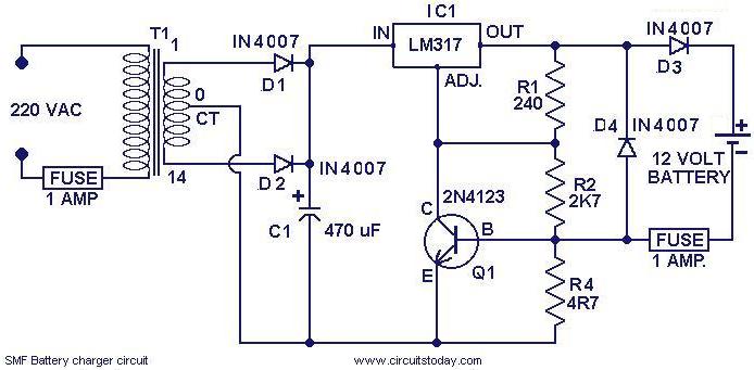 schematic diagram of 12 volts battery charger