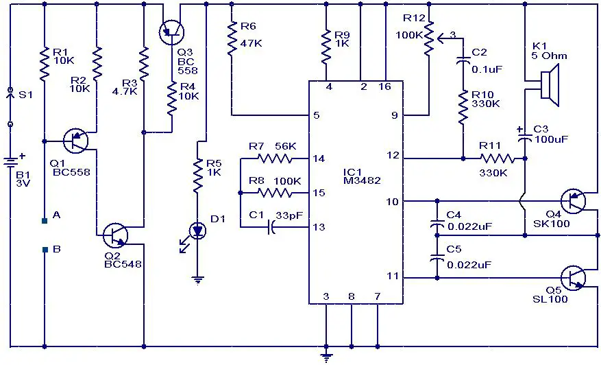 Liquid Or Water Sensor Circuit With Alarm