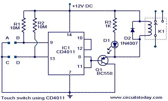 touch-switch-circuit-using-cd4011 touch-switch-circuit-using-cd4011