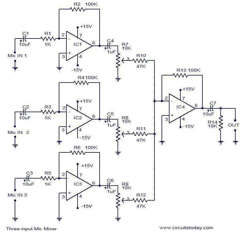 Simple Audio Mixer Circuit Diagram