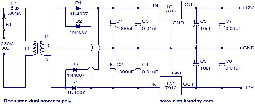 Dual Power Supply Circuit-12 Volt Regulated Power Supply ... tascam wire diagram 