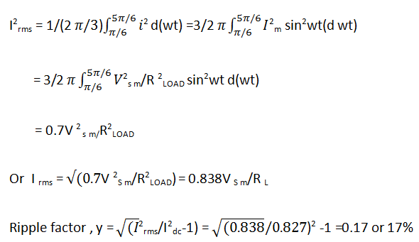 三相半波整流器の負荷電流のRMS値