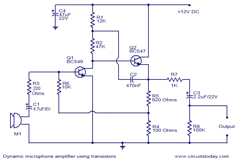 Dynamic Microphone Amplifier Using Transistors