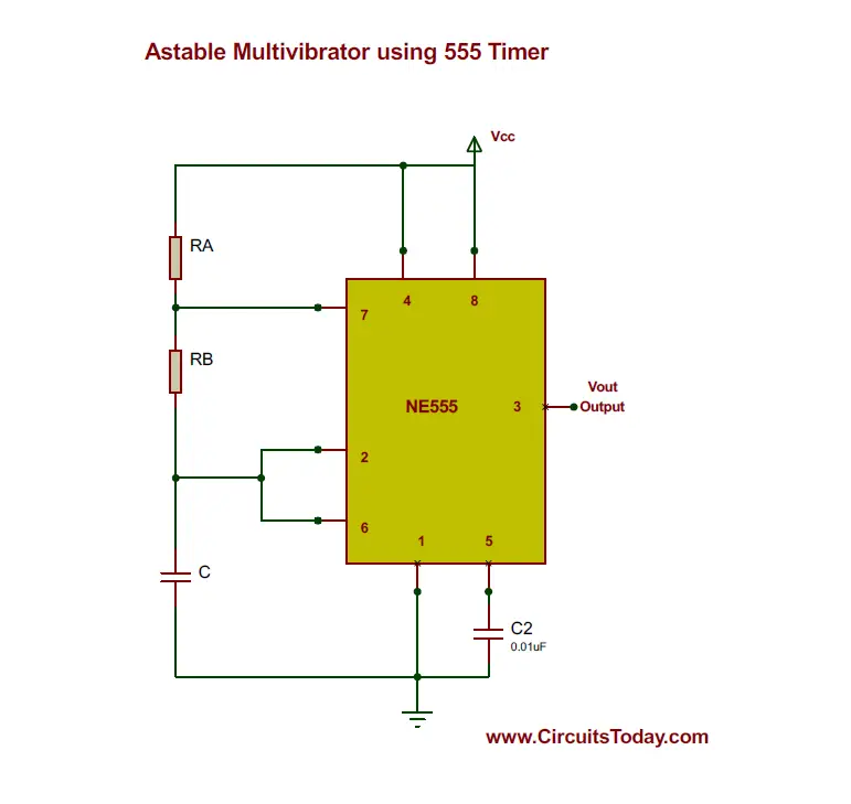 Astable Multivibrator Using 555 Timer