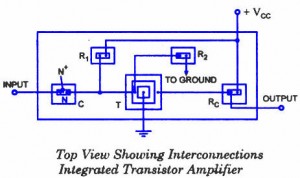 Integrated transistor amplifier - top view Integrated transistor amplifier - Interconnections