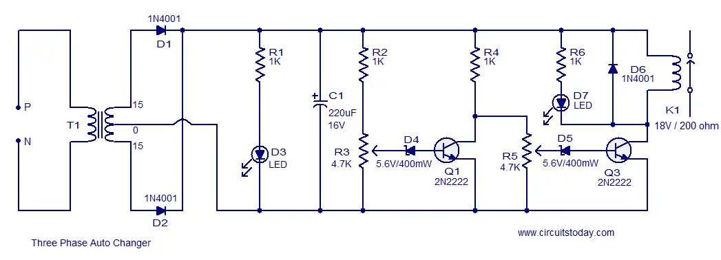 Three phase auto changer circuit