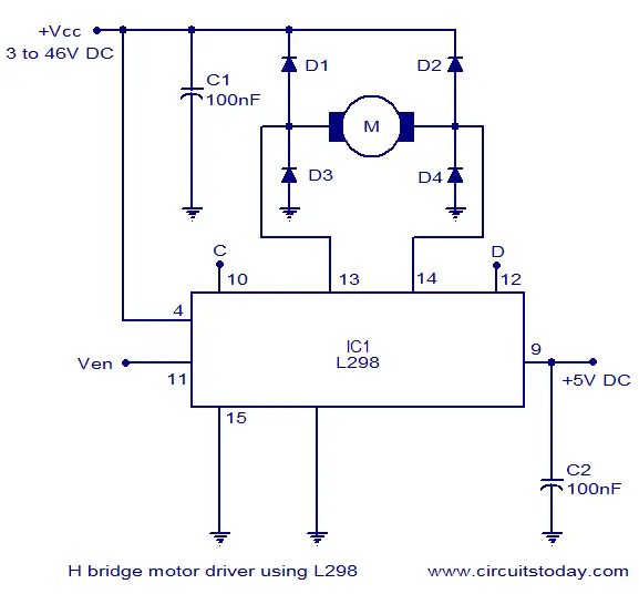 H Bridge Motor Control Circuit Schematic Diagram Using Ic L298