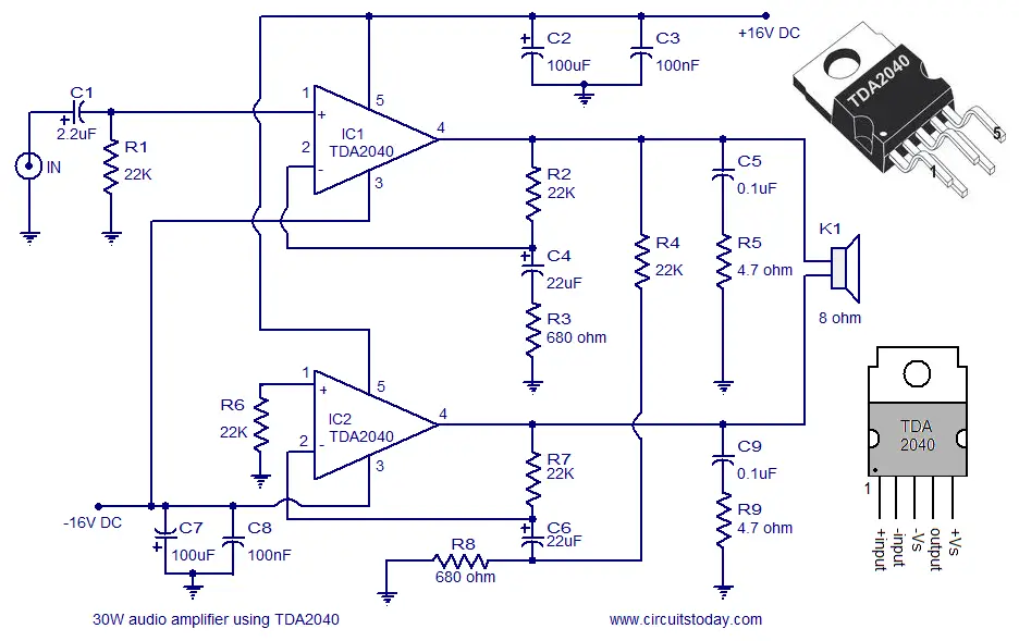 5 Watts Amplifier Circuit Diagram