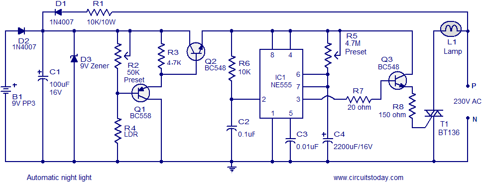 Simple Automatic Night Light Circuit