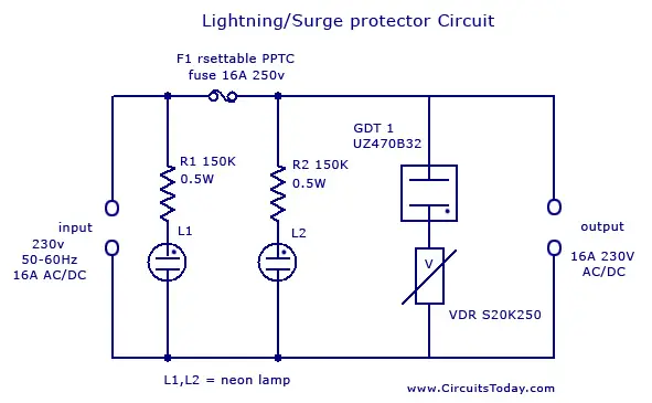 Lightning Arrester Wiring Diagram from www.circuitstoday.com