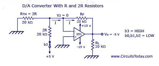 Digital to Analog Converter with R and 2R Resistors - Resultant Circuit Digital to Analog Converter with R and 2R Resistors - Resultant Circuit