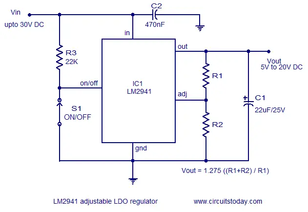LDO regulator using LM2941 practical LDO regulator circuit