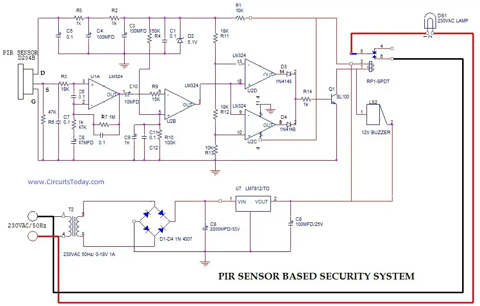 Pir Motion Sensor Wiring Diagram from www.circuitstoday.com