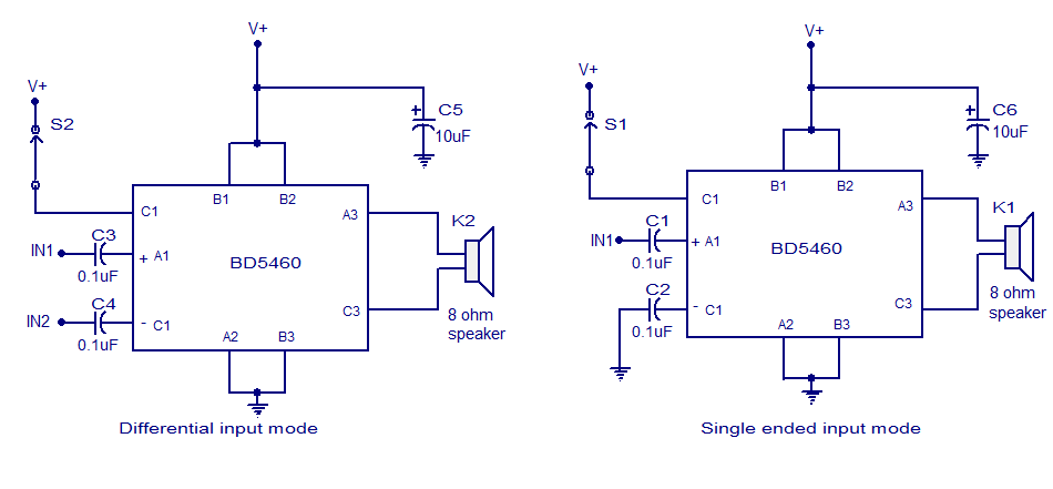Simple Class D amplifier circuit using BD5460 Battery operation low Simple Class D amplifier circuit using BD5460 Battery operation low