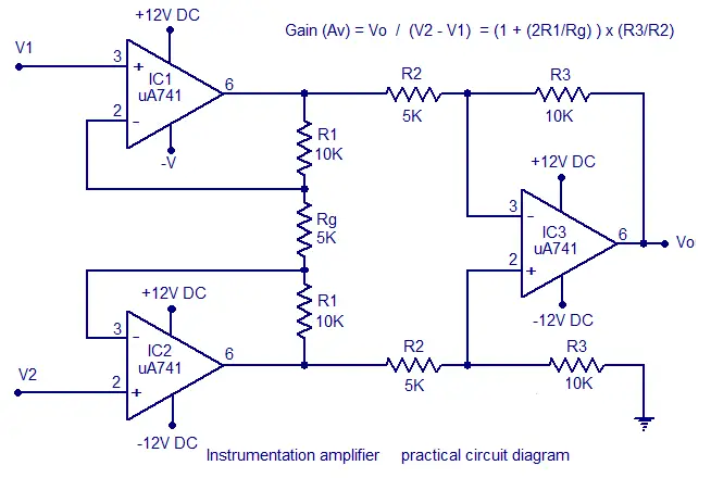 Instrumentation Amplifier Using Opamp Circuit Diagram Working