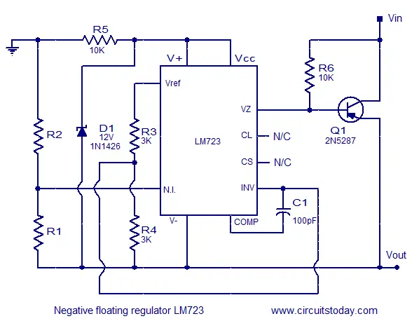 NEGATIVE FLOATING REGULATOR LM723 Lm723 negative floating voltage reaulator