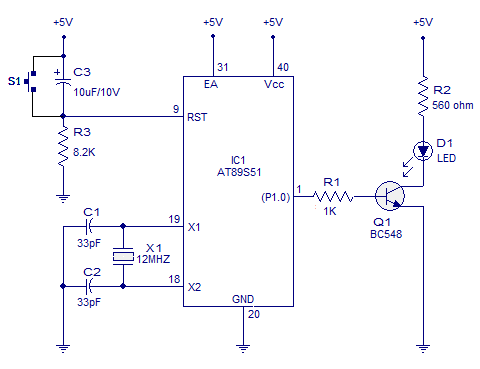 blinking 1 led 8051 blinking one led 8051