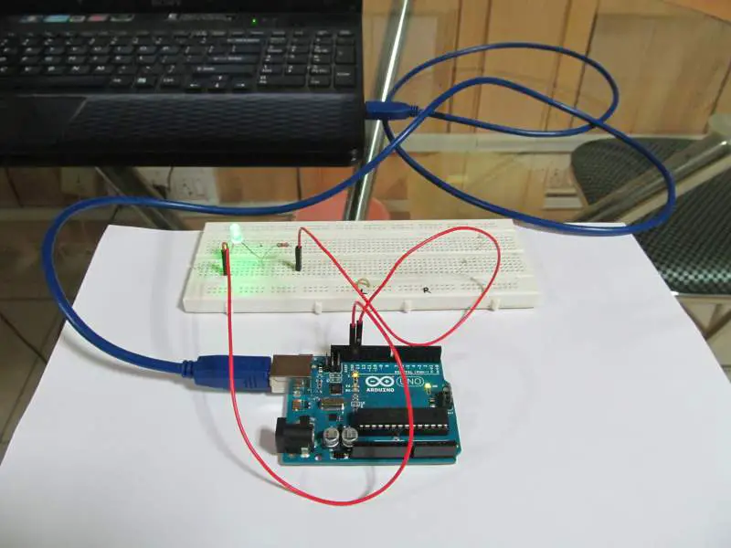 Photograph of blinking LED with Arduino
