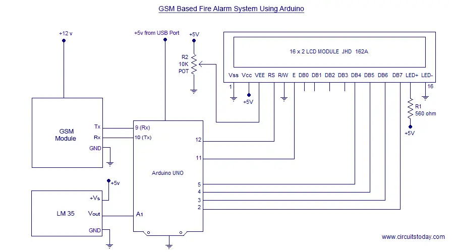 GSM based SMS Alert Fire Alarm System using Arduino fire alarm control module wiring diagram 