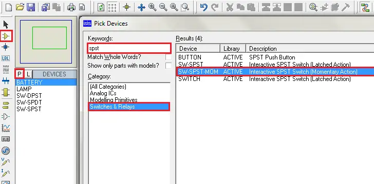 Momentary Action Switch selection