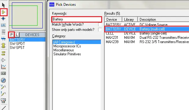 Selection of Battery for switchboard connections example