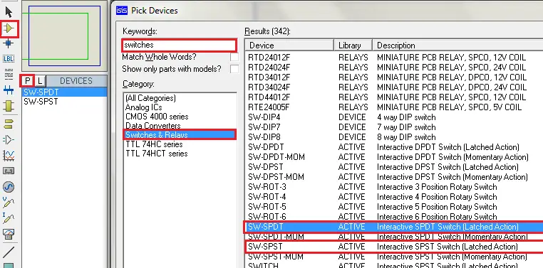 Selection of switches for switchboard connections example