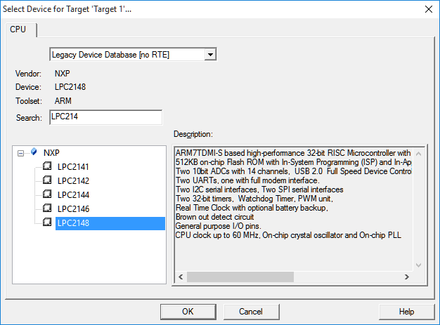 ARM Tool - Device Selection for Project