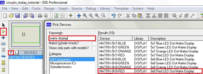 Selecting 8X8 Matrix in Proteus