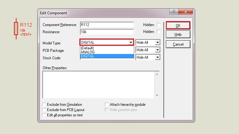 Setting digital mode of resistor in proteus