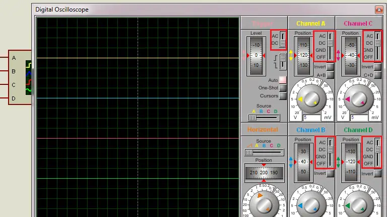 Setting DC mode of Scope channel in Proteus
