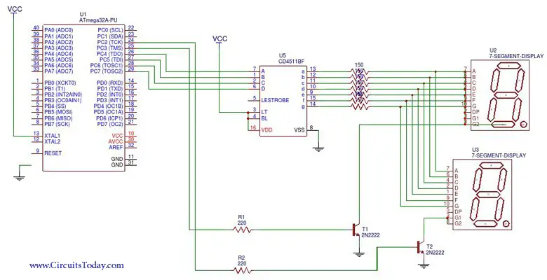 Interface 7 Segment Display to AVR Atmega32 using CD4511B - Electronic ...