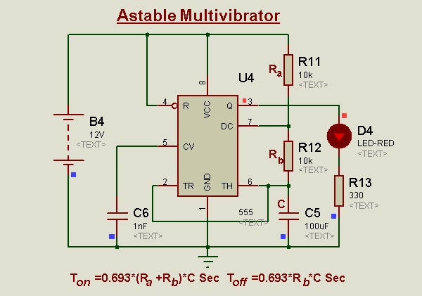 Astable Multivibrator Using 555 Timer