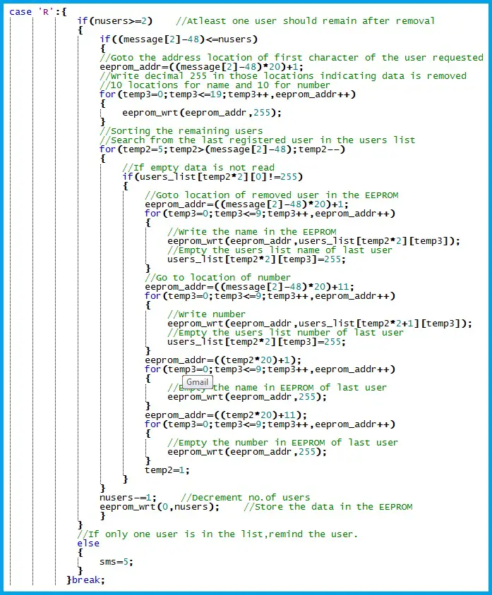 GSM Relay Control - Program - Removing a registered user