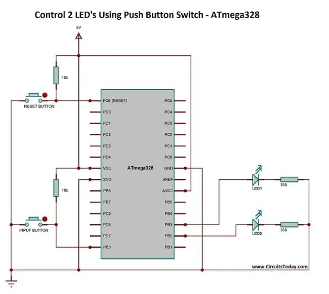 Control Two LED's Using A Push Button Switch