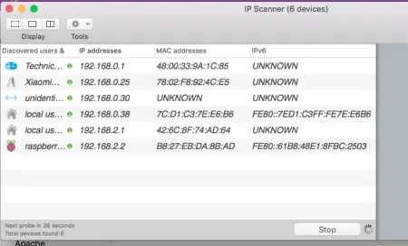 Raspberry Pi as Server - Open IP Scanner