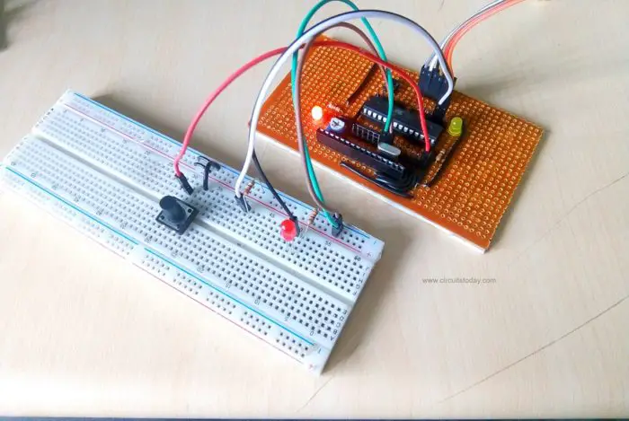 Toggle 2 LED's Using Push Button Switch