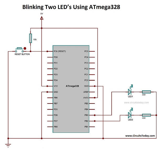 Blinking Two LED’s Using ATmega328