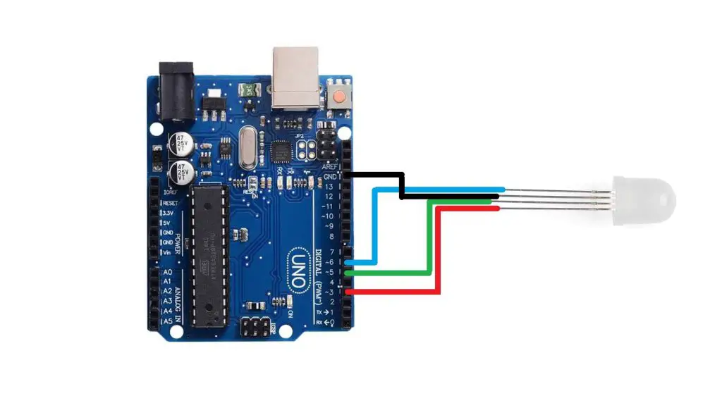 Circuit diagram of common Cathode RGB LED with Arduino