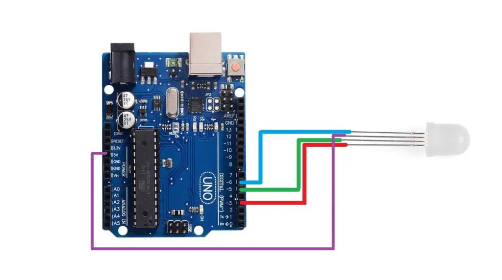 Circuit diagram of common Anode RGB LED with Arduino