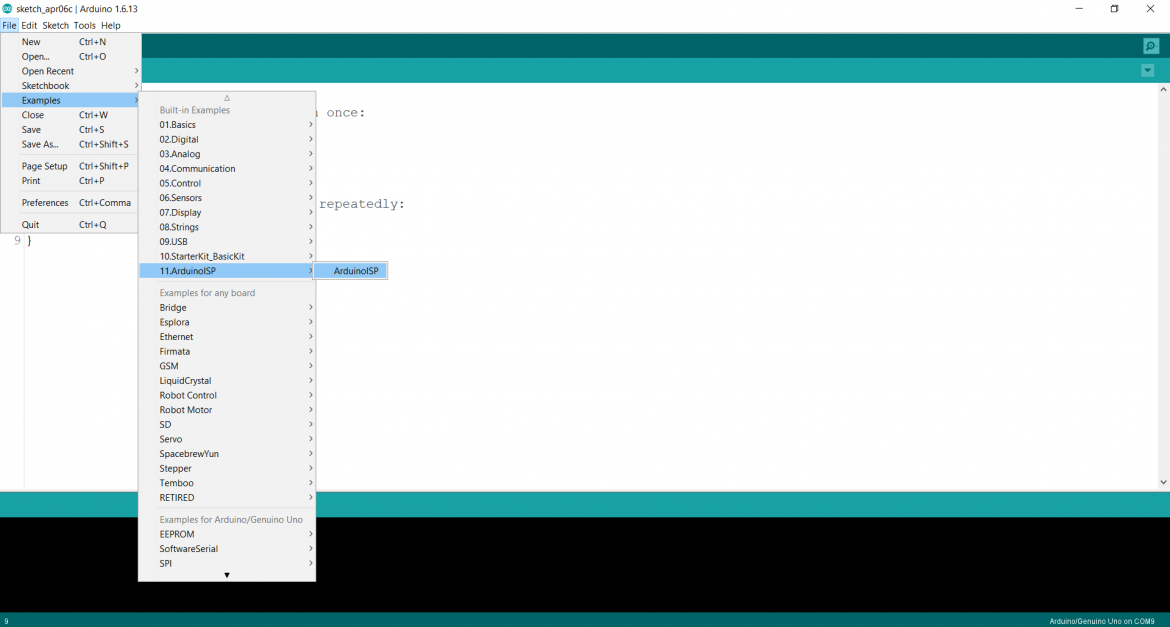 Program and upload bootloader in new ATmega328p IC. Program ATtiny25/45 ...